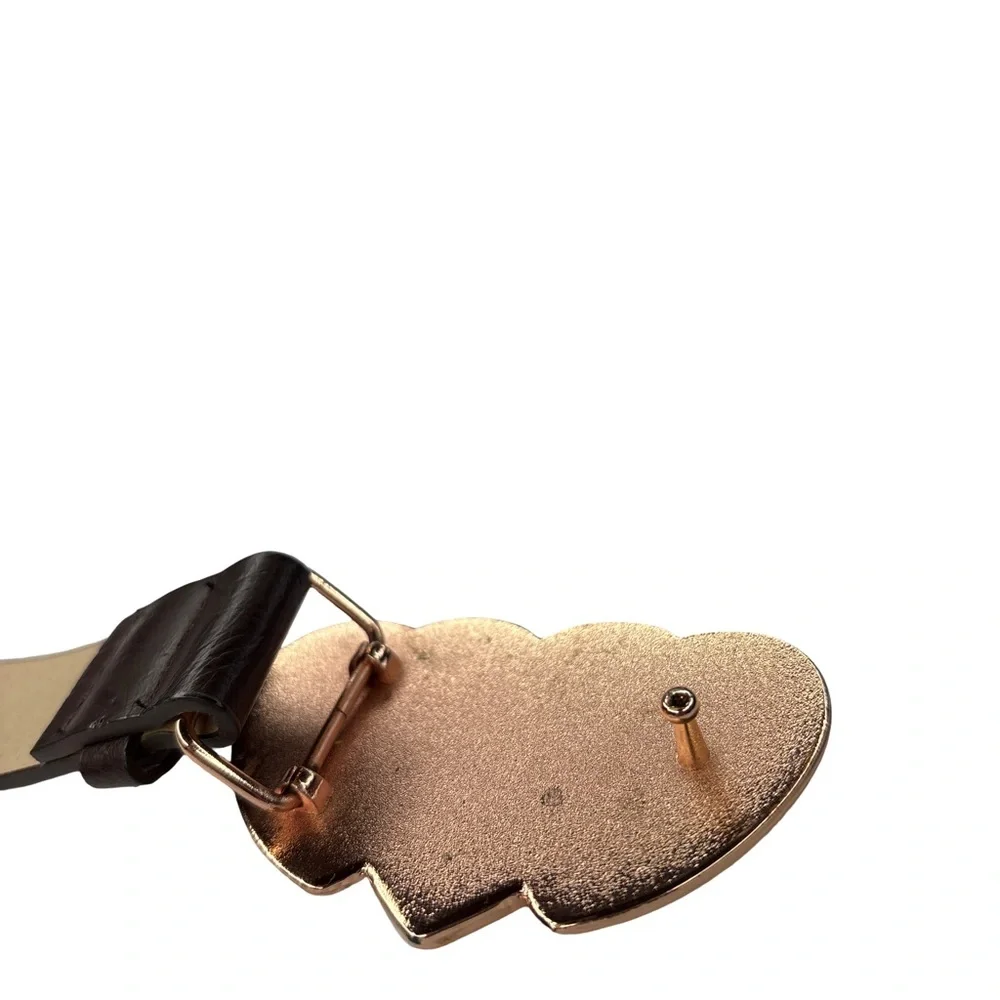 Elegant Brown Belt with Gold Metal Heart Buckle Medium
